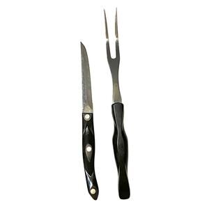 Cutco Knife 1721 Set Of 2 Brown Swirl Carving Fork KC & Trimmer KD Serrated DD